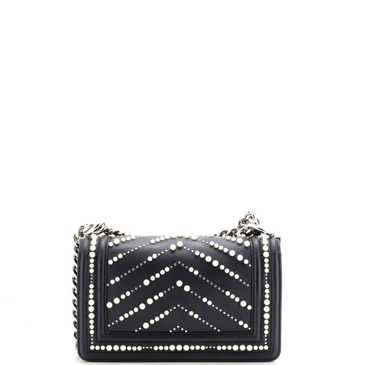 Boy Flap Bag Pearl Embellished Chevron Calfskin Small - Deep Luxury