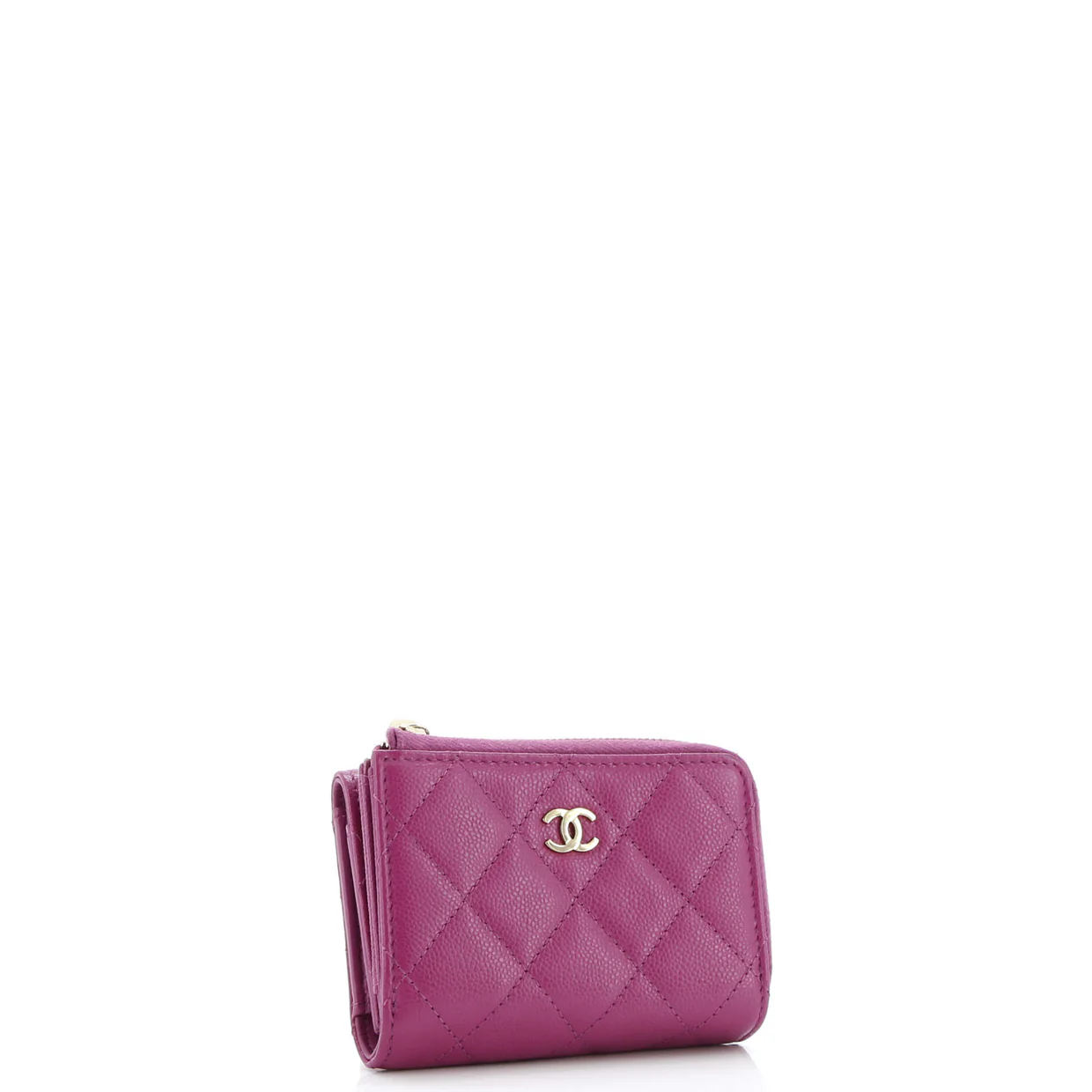 CC Zip Trifold Wallet Quilted Caviar Compact - Deep Luxury
