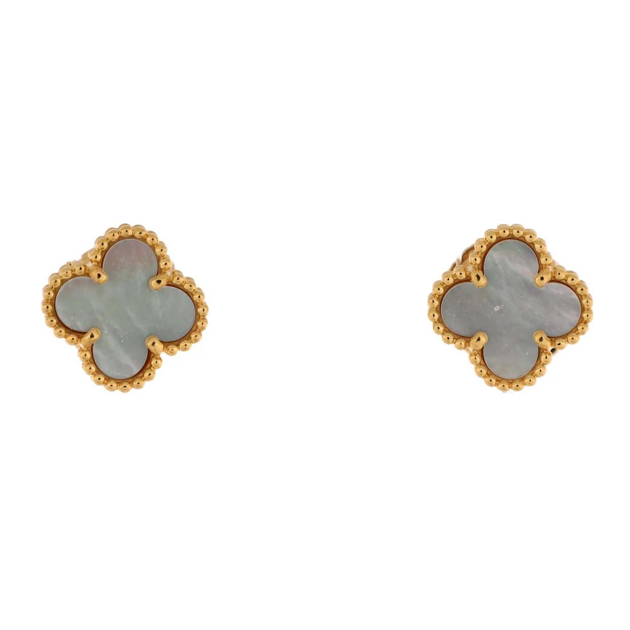 Sweet Alhambra Stud Earrings 18K Yellow Gold and Mother of Pearl - Deep Luxury