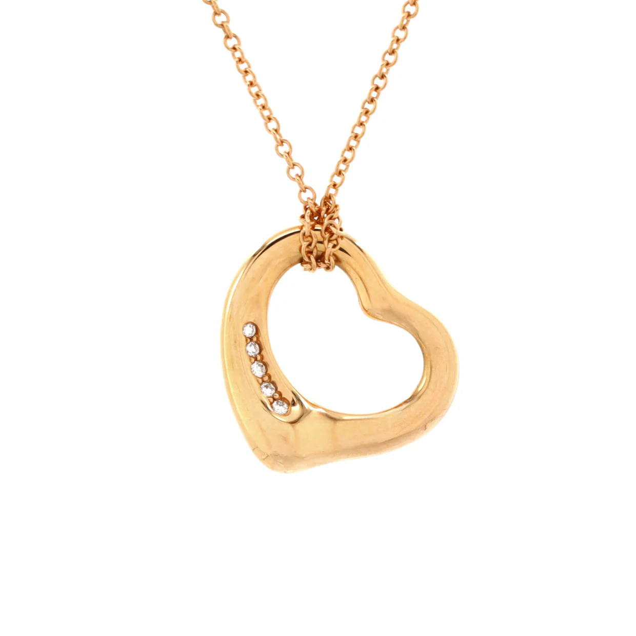 Elsa Peretti Open Heart 5 Diamonds Pendant Necklace 18K Rose Gold with Diamonds - Deep Luxury
