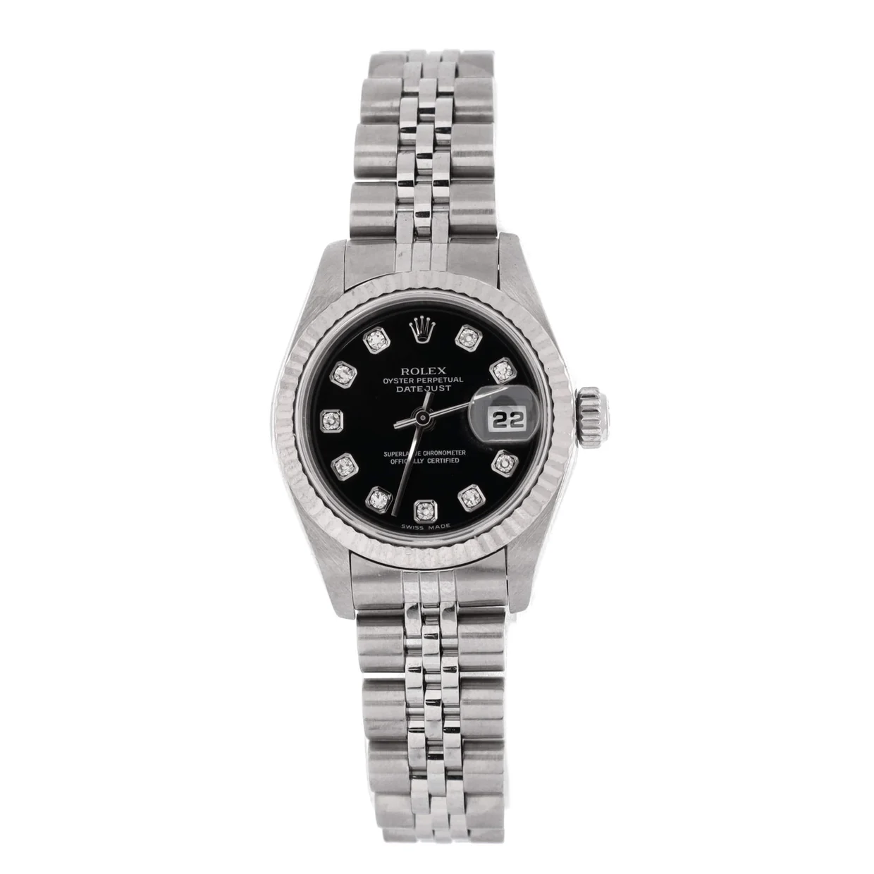 Oyster Perpetual Datejust Automatic Watch Stainless Steel and White Gold with Diamond Markers 26 - Deep Luxury