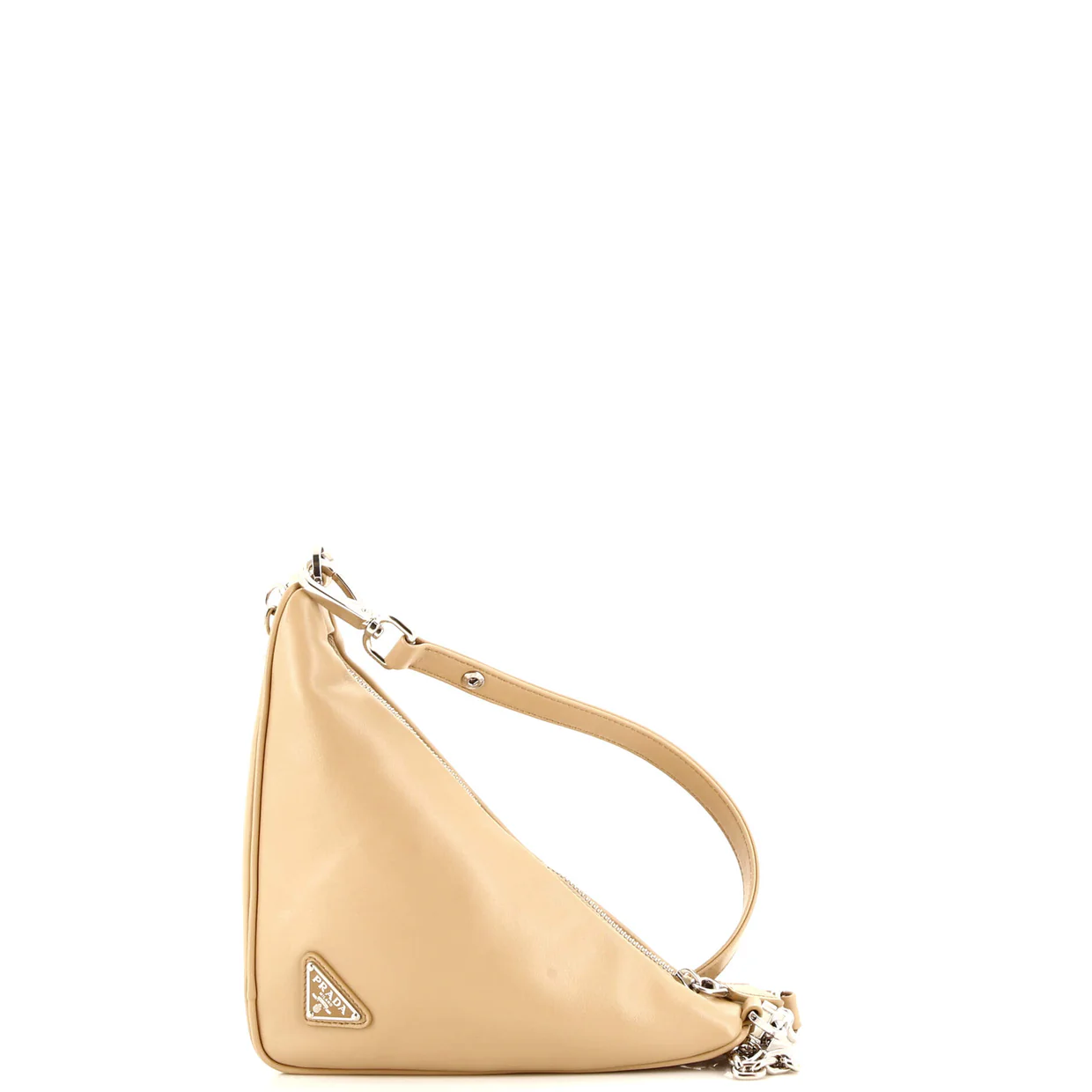 Triangle Logo Zip Chain Crossbody Bag Embossed Leather Small - Deep Luxury