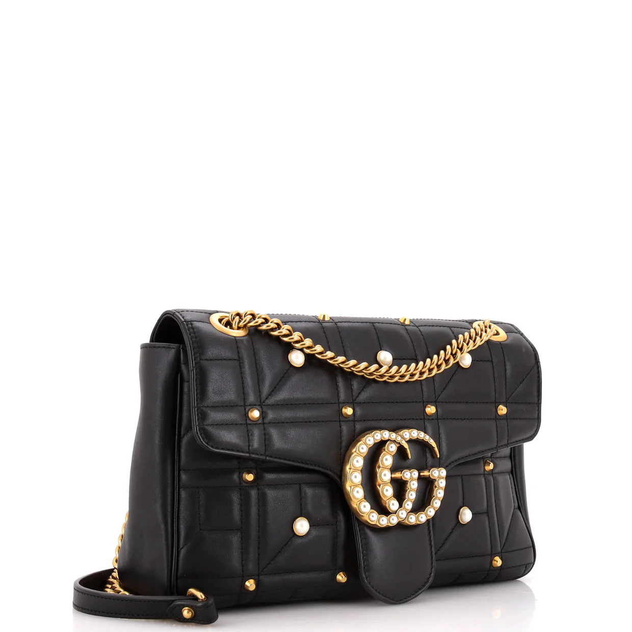 Pearly GG Marmont Flap Bag Embellished Matelasse Leather Medium - Deep Luxury