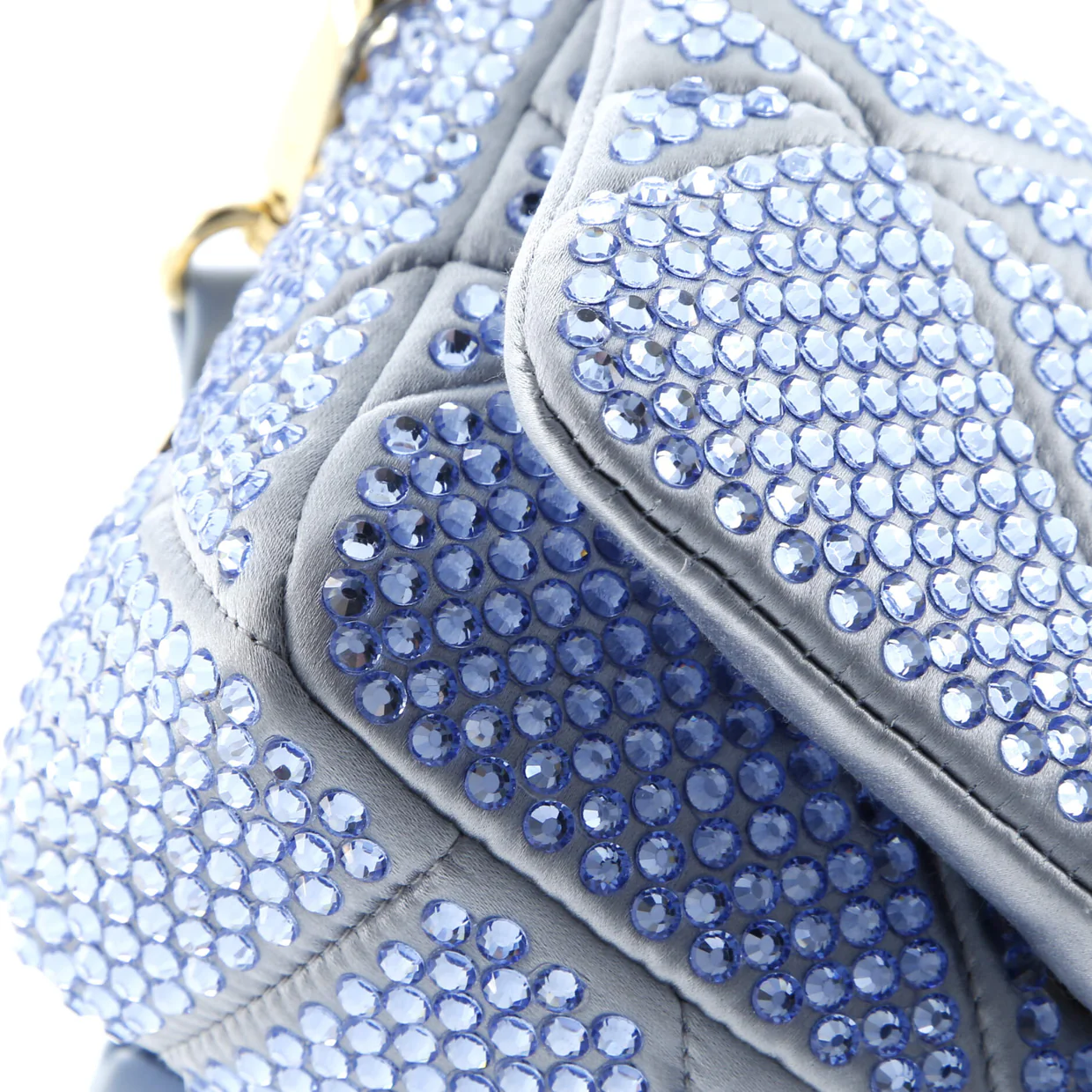 Triangle Chain Flap Bag Crystal Embellished Quilted Satin - Deep Luxury