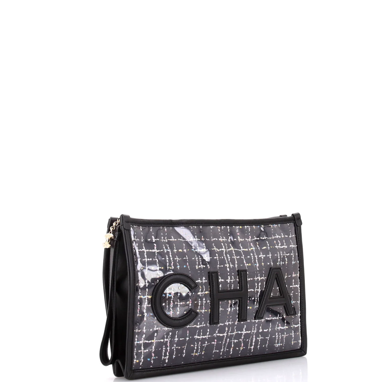 Logo Wristlet Clutch PVC Over Quilted Tweed Large - Deep Luxury