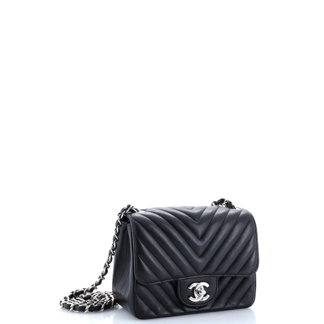 Square Classic Single Flap Bag Chevron Lambskin Mini - Deep Luxury