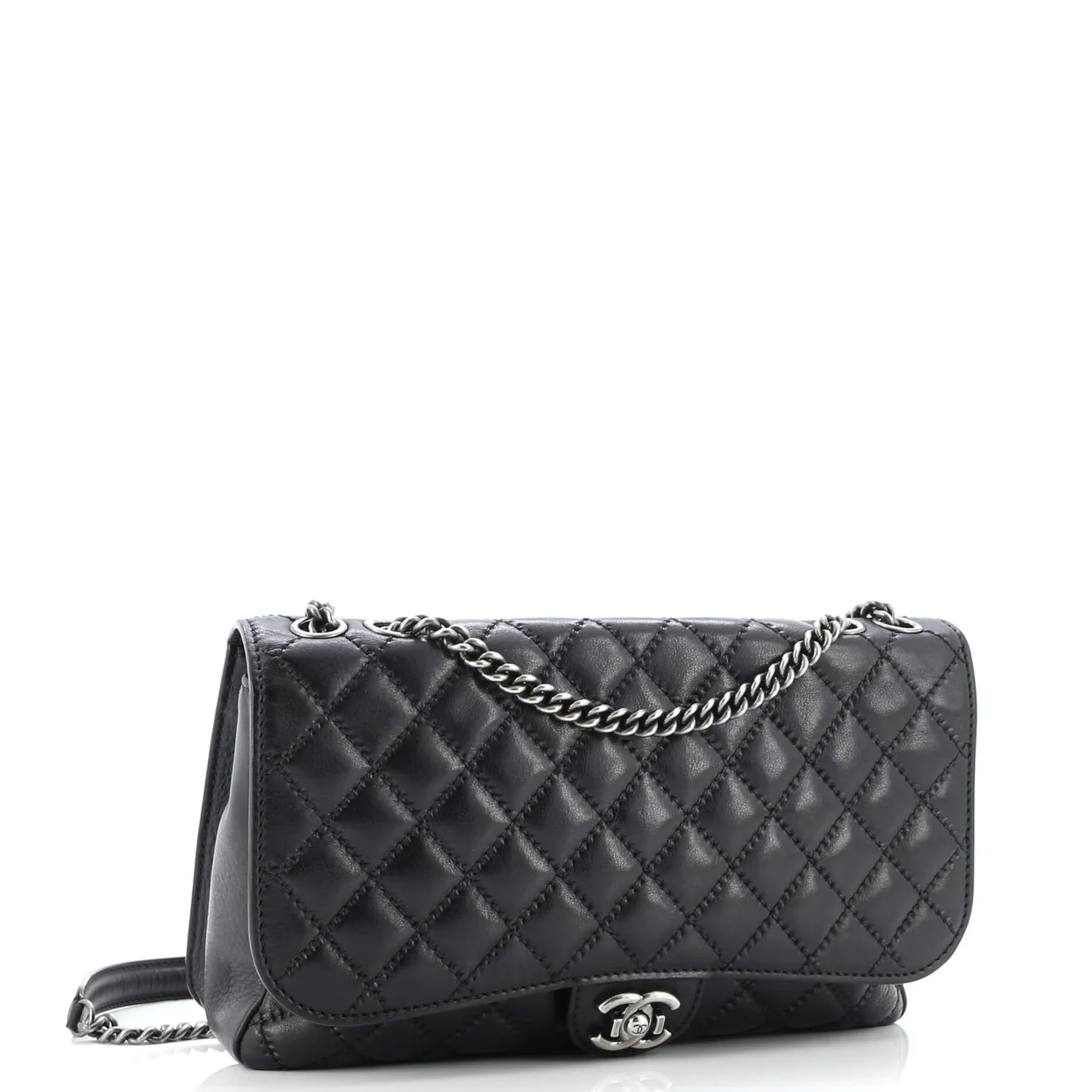 CC Push Lock Flap Bag Stitched Calfskin Jumbo - Deep Luxury