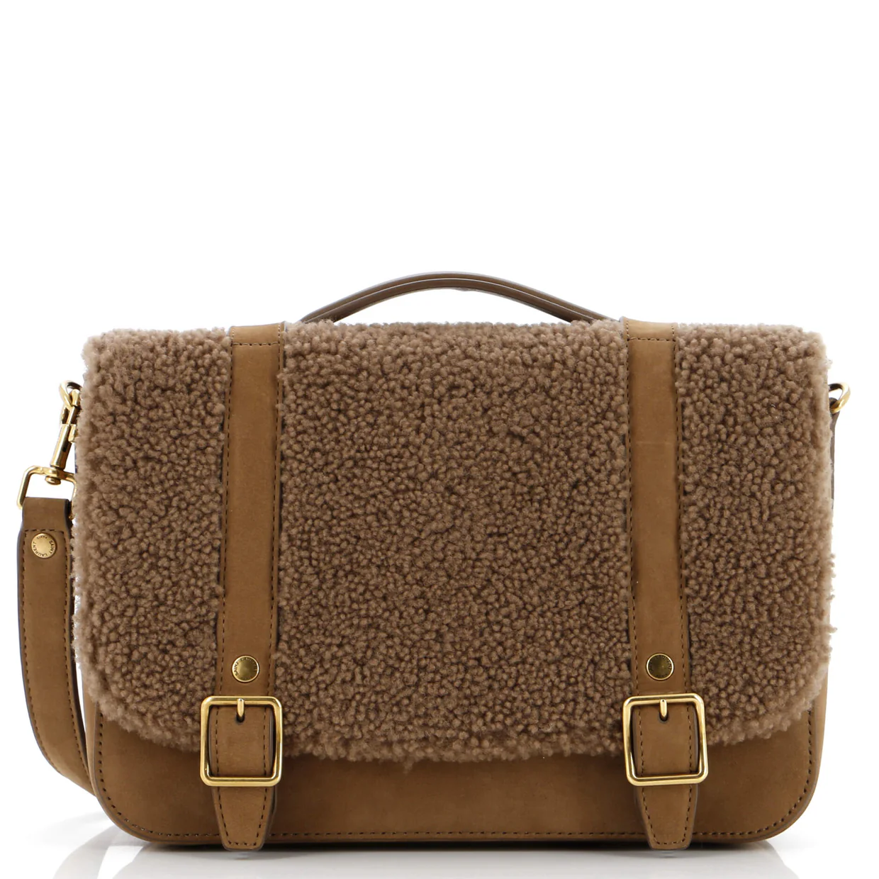 Schoolbag Satchel Shearling with Suede Mini - Deep Luxury