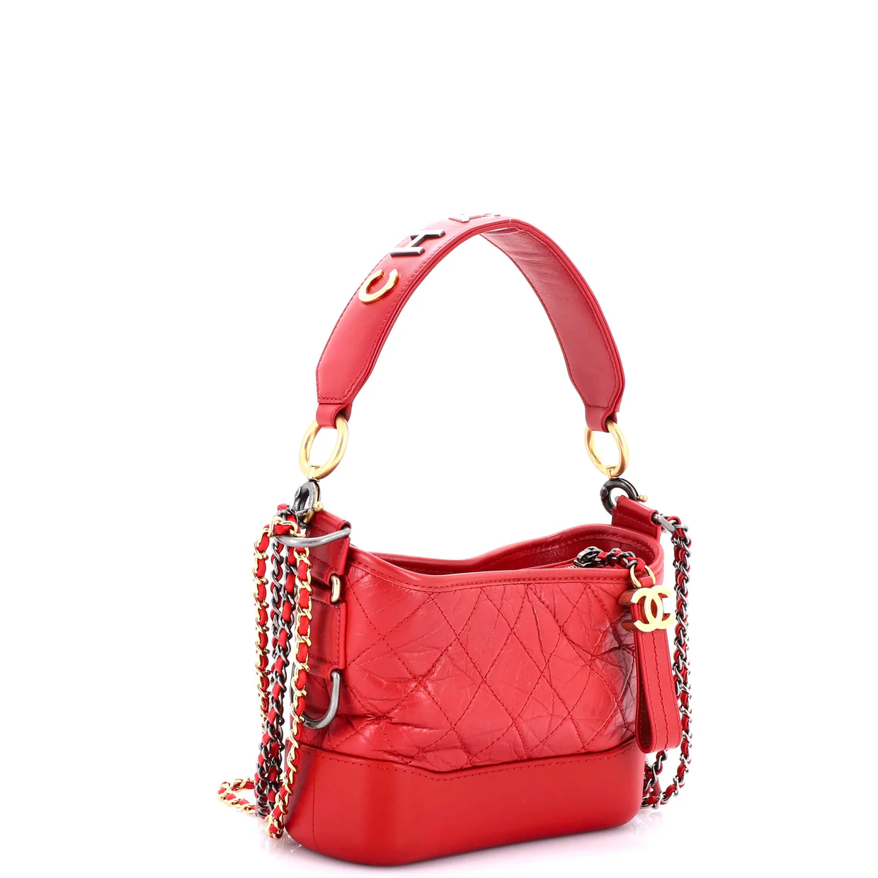 Gabrielle Hobo with Logo Handle Quilted Aged Calfskin Small - Deep Luxury