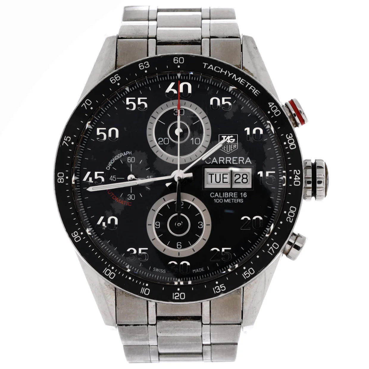 Carrera Calibre 16 Chronograph Day Date Automatic Watch Stainless Steel 41 - Deep Luxury