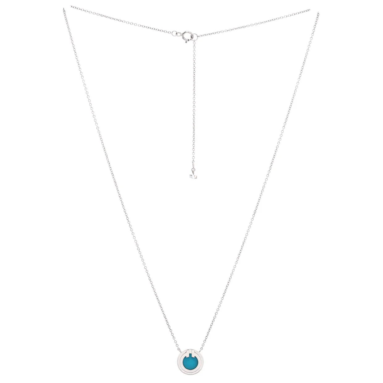 T Circle Pendant Necklace 18K White Gold with Turquoise Small - Deep Luxury