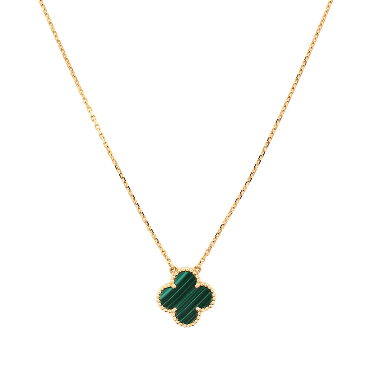 Vintage Alhambra Pendant Necklace 18K Yellow Gold and Malachite - Deep Luxury