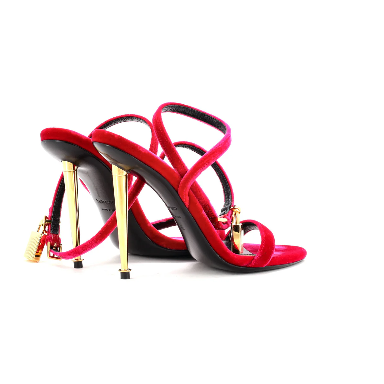 Women's Padlock Pointy Naked Heeled Sandals Velvet 105 - Deep Luxury