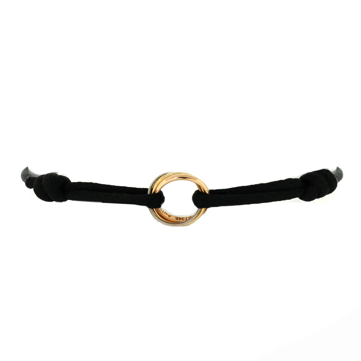 Trinity On Cord Bracelet Silk Cord with 18K Tricolor Gold - Deep Luxury