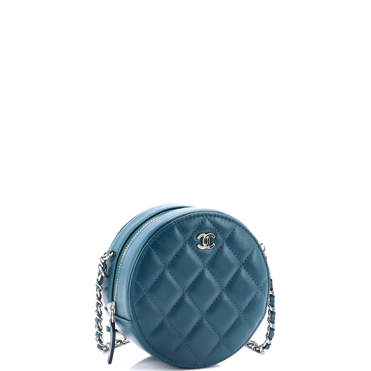 Round Clutch with Chain Quilted Lambskin Mini - Deep Luxury