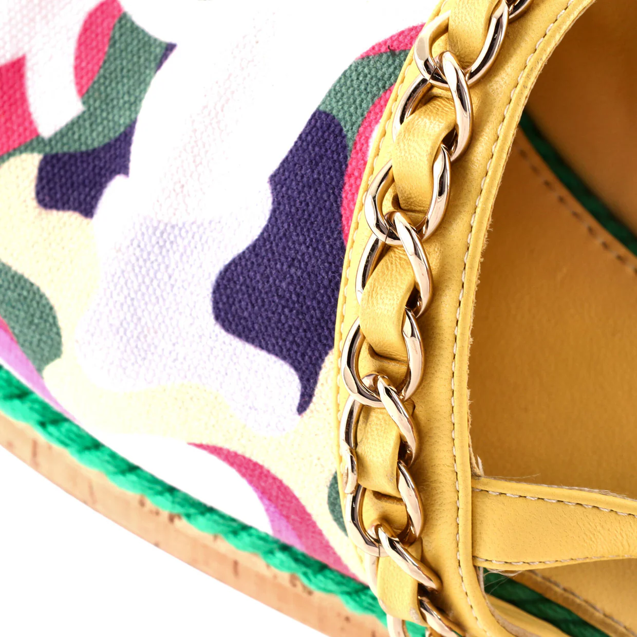 Women's Cap Toe CC Chain Slingback Mules Printed Cotton and Leather with Cork - Deep Luxury