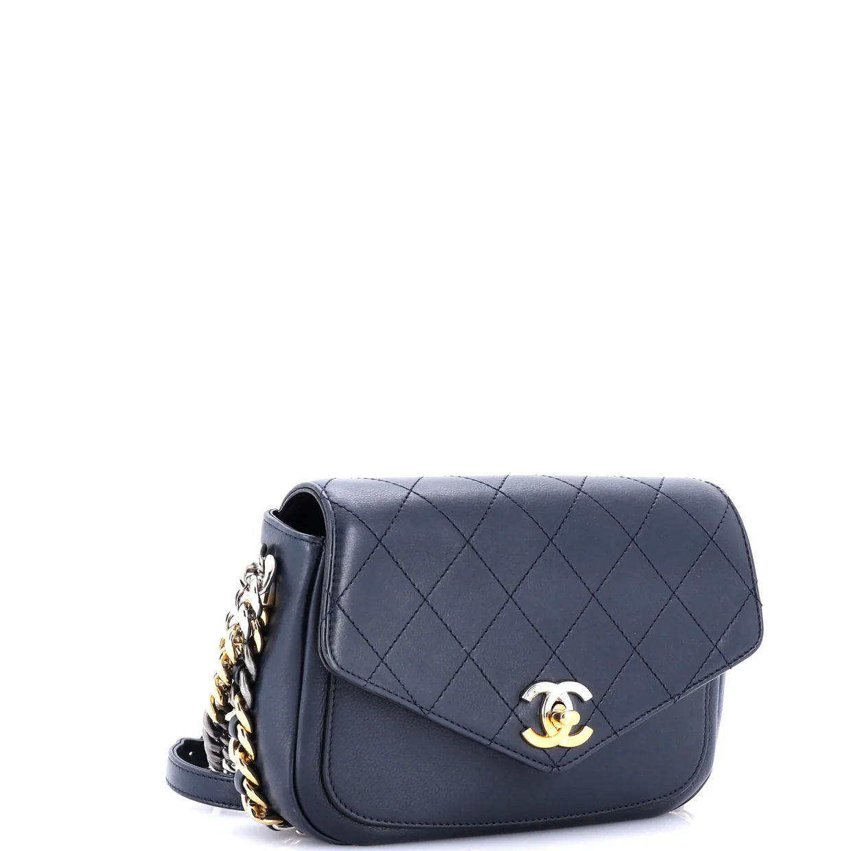 Two Tone Envelope Flap Bag Quilted Calfskin Medium - Deep Luxury