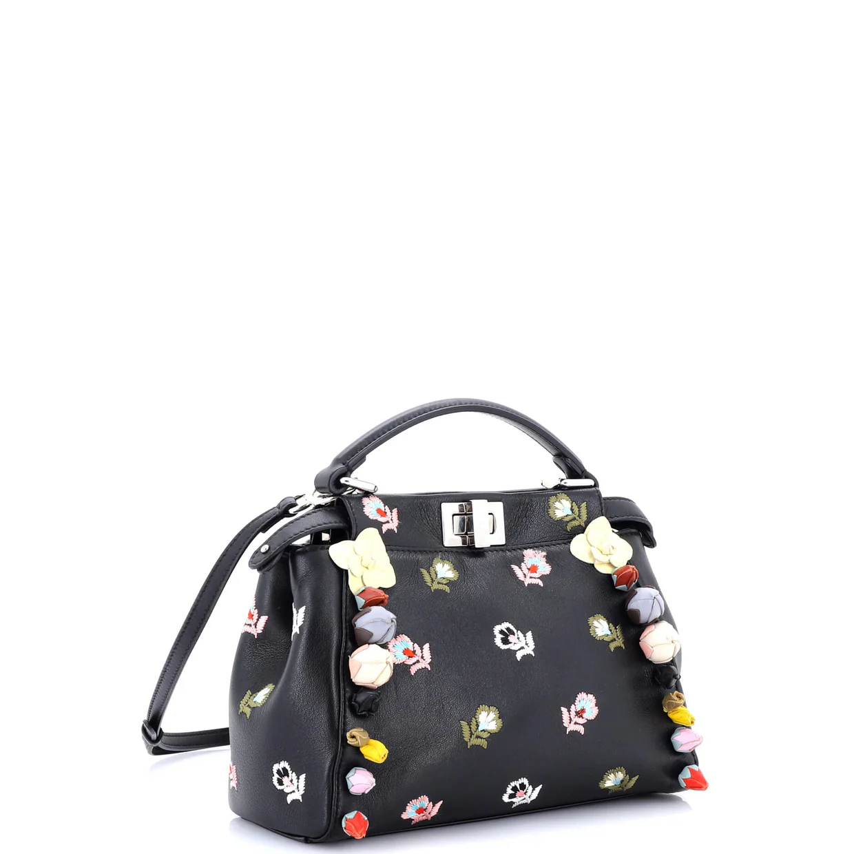 Peekaboo Bag Embroidered Leather with Floral Applique Mini - Deep Luxury