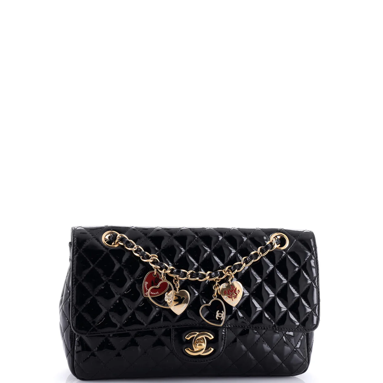 Valentine Hearts Flap Bag Quilted Patent Medium - Deep Luxury