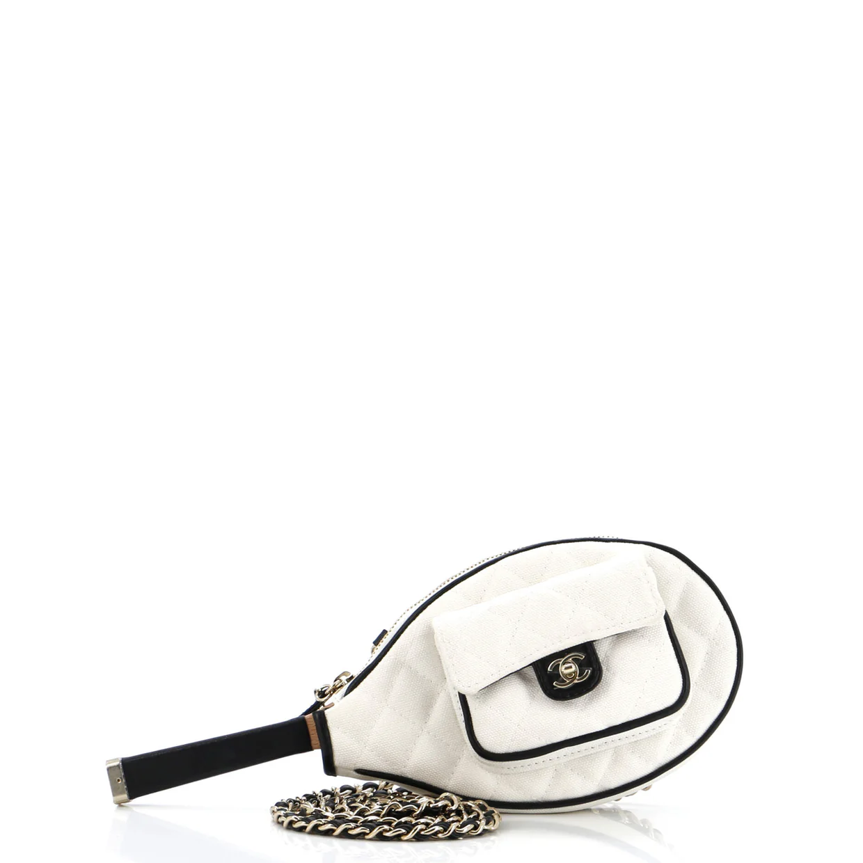 CC Tennis Racket Clutch with Chain Quilted Canvas and Leather - Deep Luxury