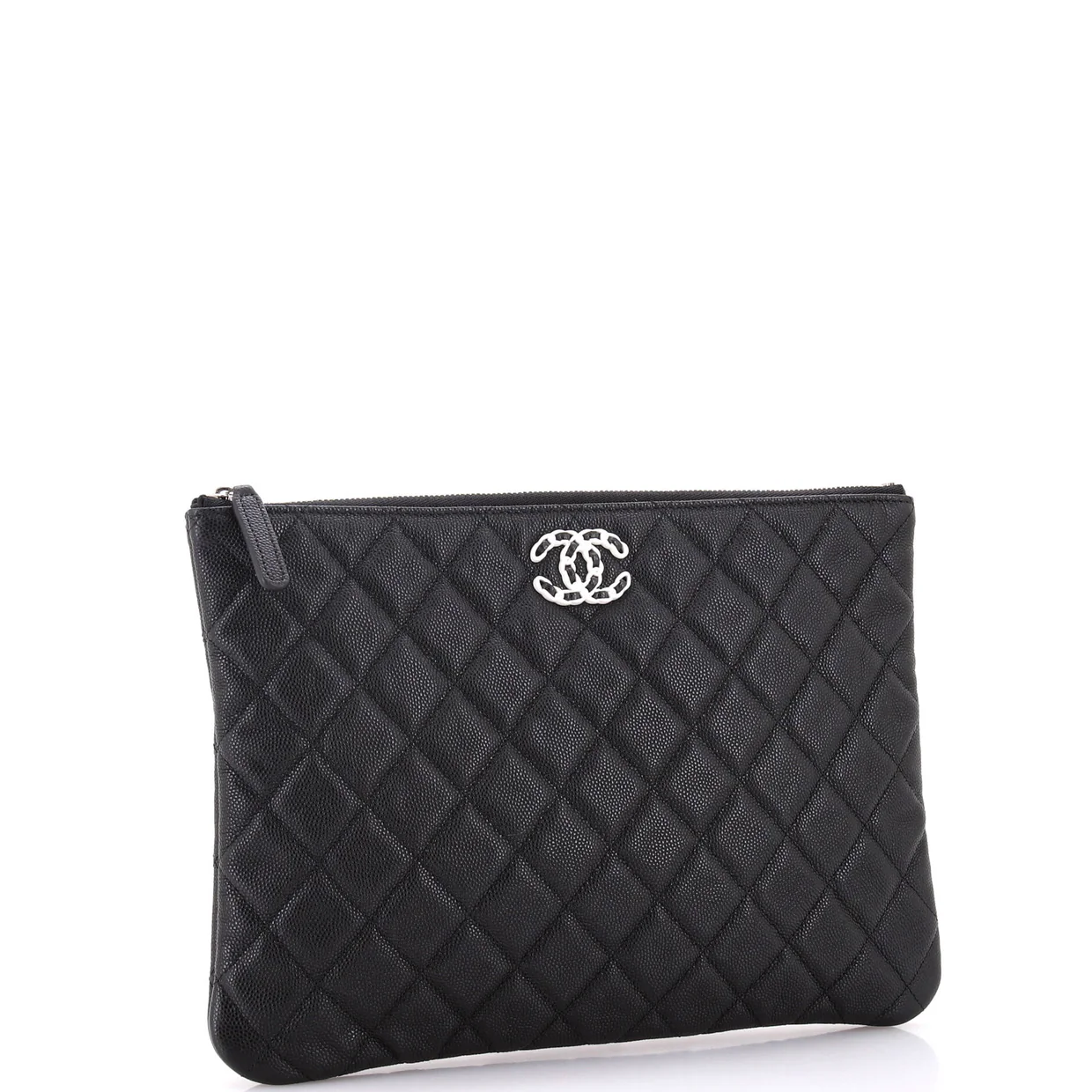 Woven Chain CC O Case Clutch Quilted Caviar Medium - Deep Luxury