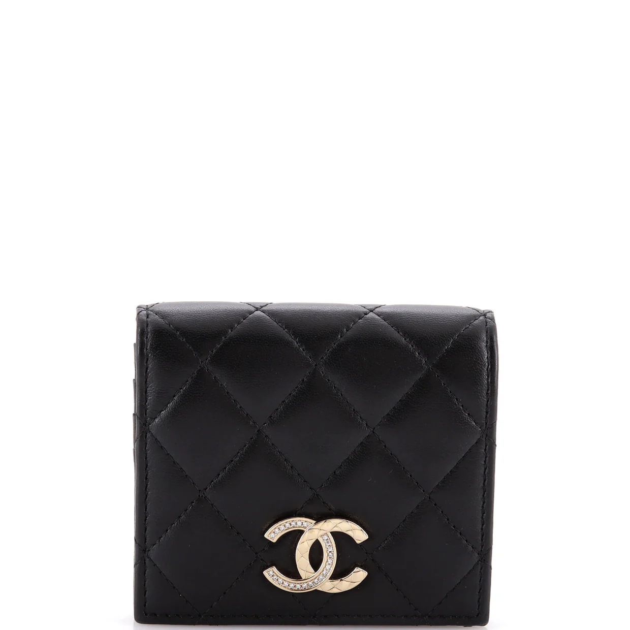 Crystal CC Bifold Wallet Quilted Lambskin Compact - Deep Luxury