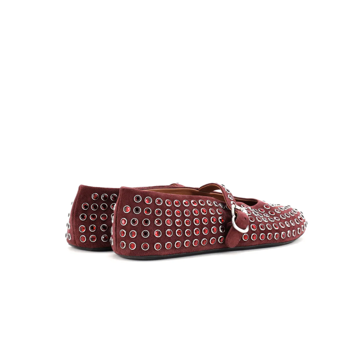 Women's Buckle Ballerina Flats Leather with Crystals - Deep Luxury