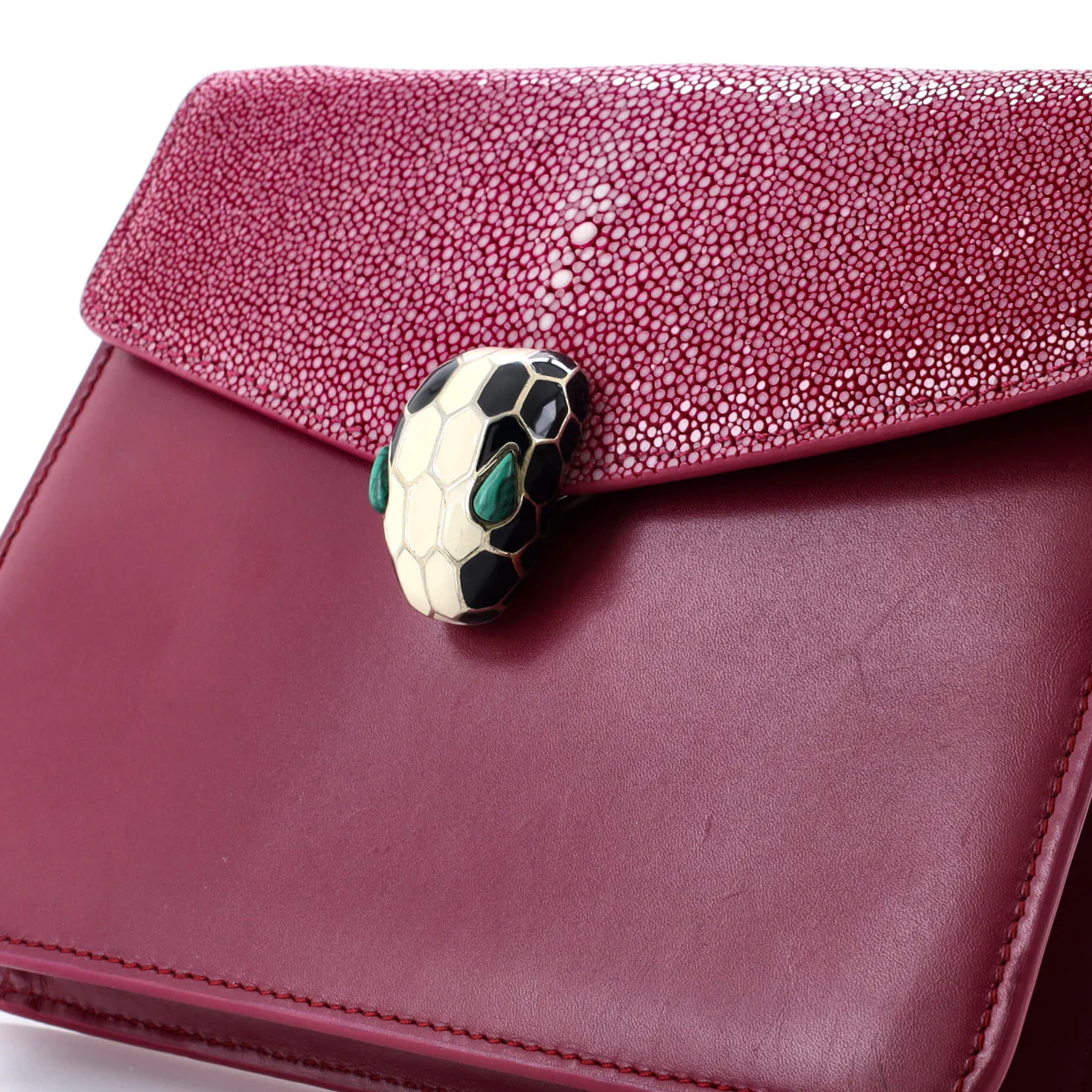 Serpenti Forever Square Shoulder Bag Leather and Stingray Small - Deep Luxury