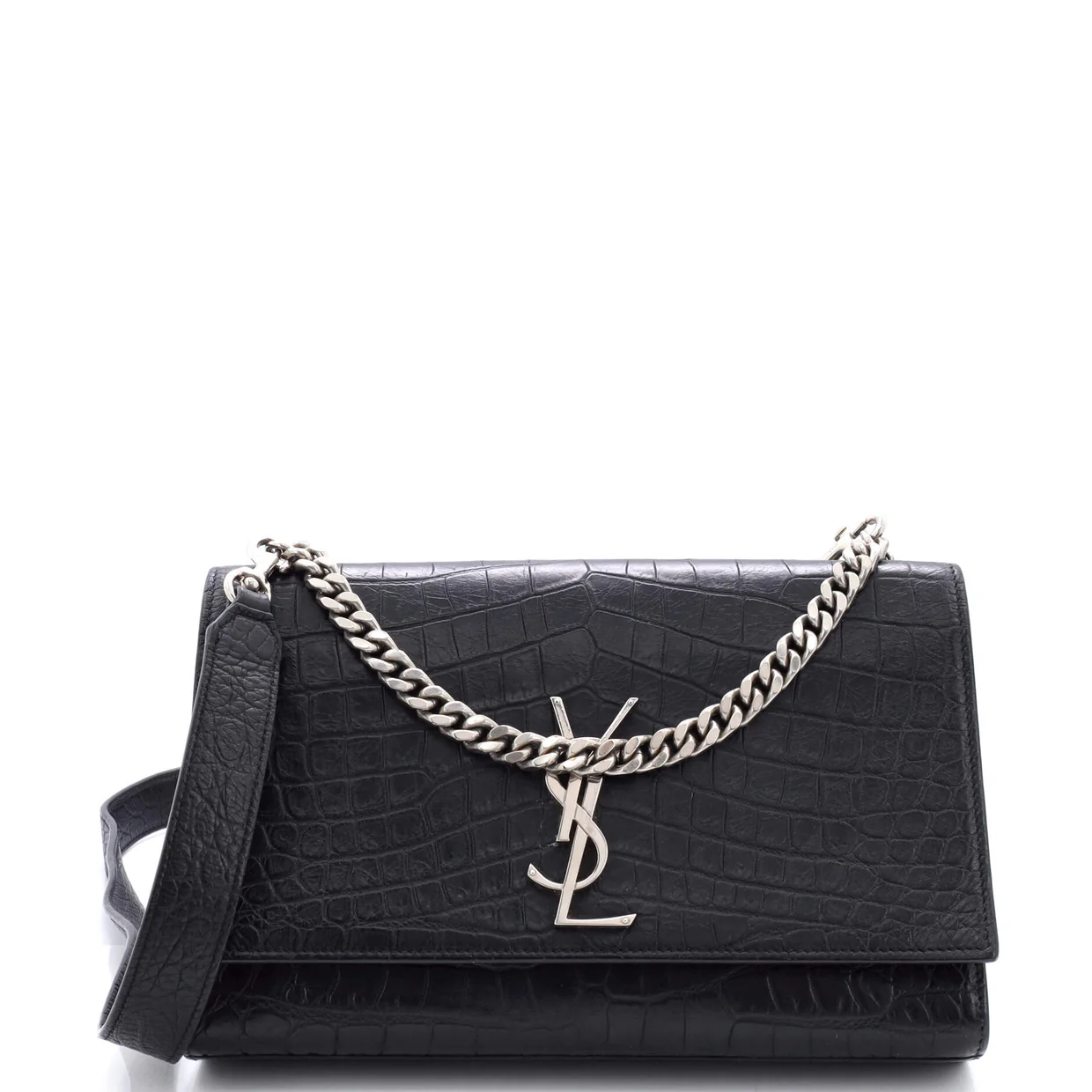 Classic Monogram Shoulder Bag Crocodile Embossed Leather - Deep Luxury