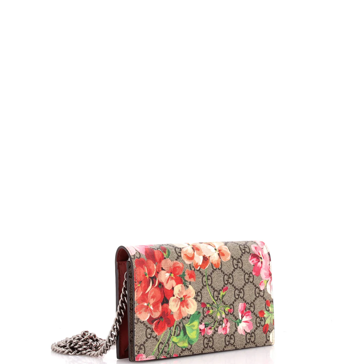 Chain Wallet Blooms Print GG Coated Canvas - Deep Luxury