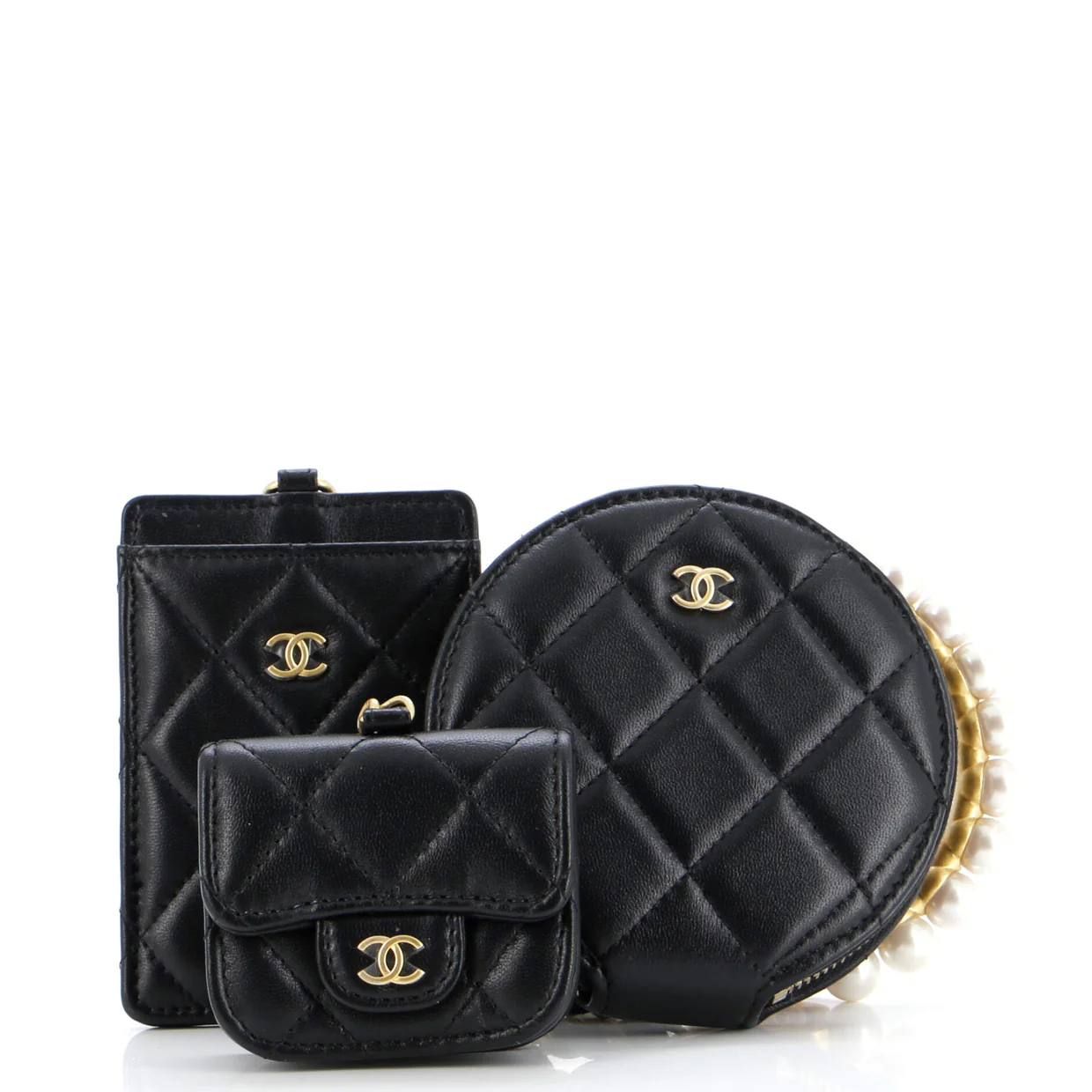 Pearl Crown Handle Multi-Pouches Quilted Lambskin - Deep Luxury