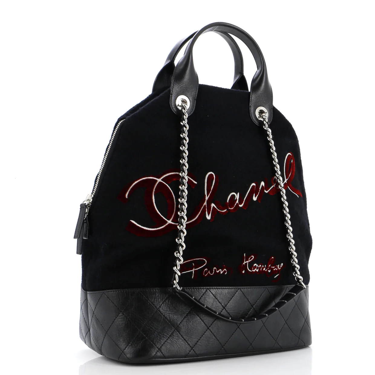 Paris-Hamburg Tote Embroidered Wool with Quilted Calfskin Large - Deep Luxury