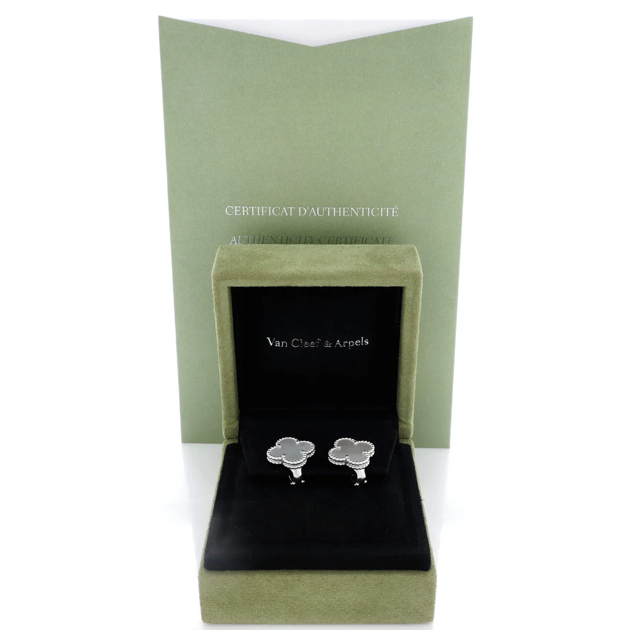 Vintage Alhambra Earrings 18K White Gold and Mother of Pearl - Deep Luxury