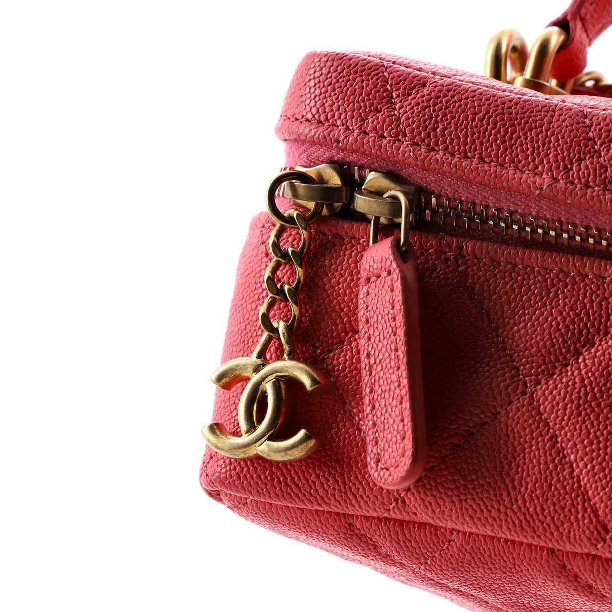 Top Handle Zip Around Vanity Case with Chain Quilted Caviar Mini - Deep Luxury