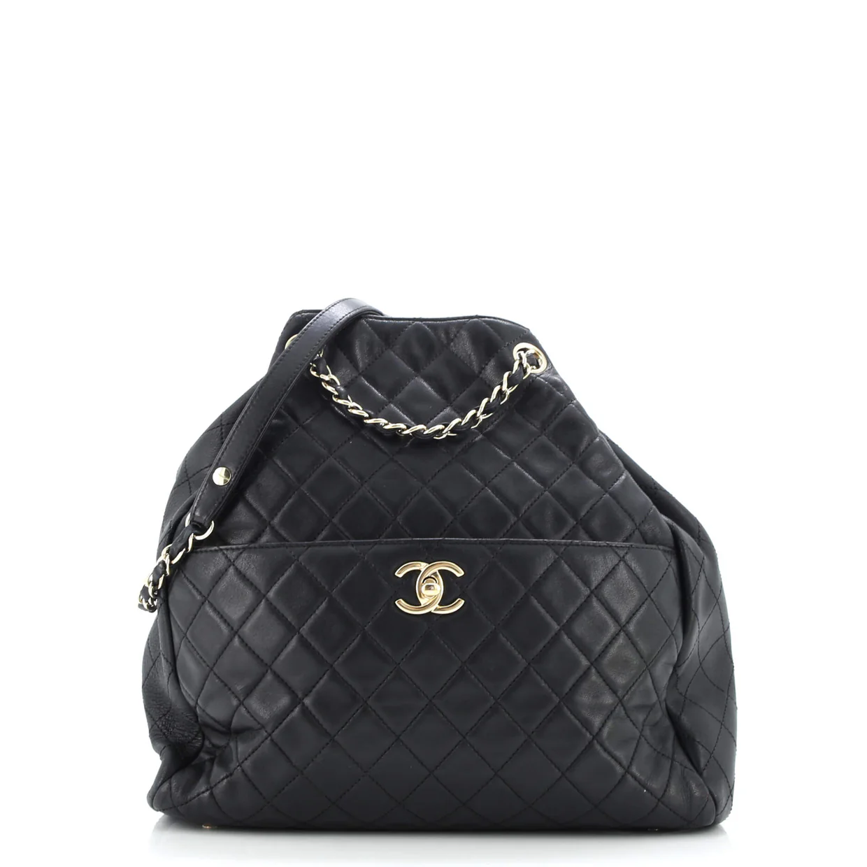 Drawstring CC Lock Bucket Bag Quilted Lambskin Small - Deep Luxury