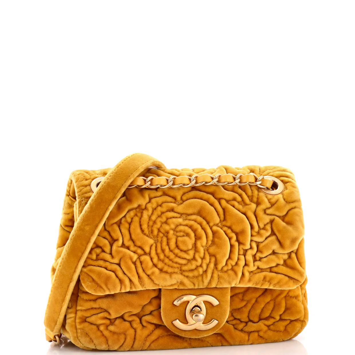 Square Classic Single Flap Bag Camellia Velvet Mini - Deep Luxury
