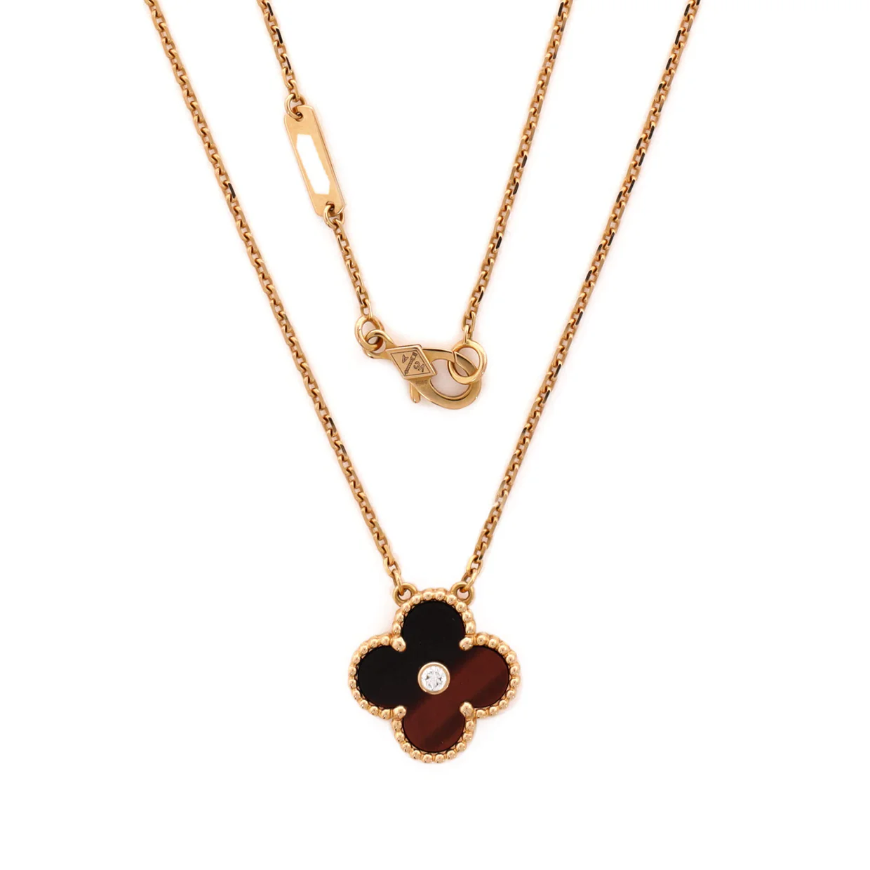 Vintage Alhambra Pendant Necklace Limited Edition 18K Rose Gold and Bull's Eye with Diamond - Deep Luxury