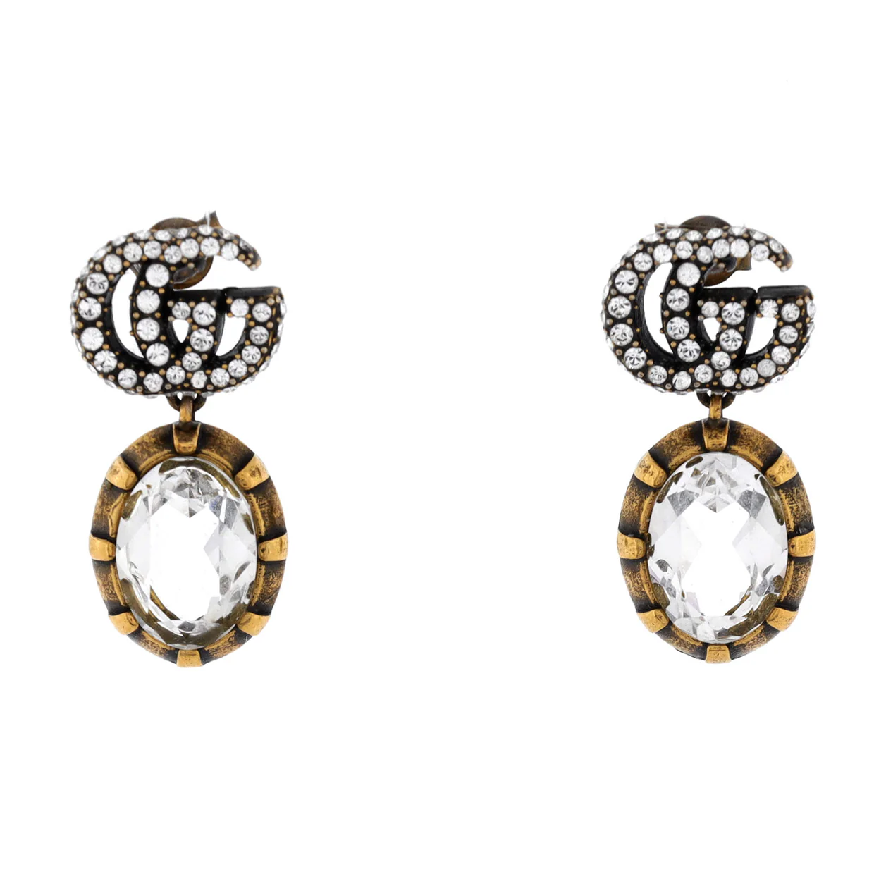 Double G Round Drop Earrings Metal with Crystals - Deep Luxury
