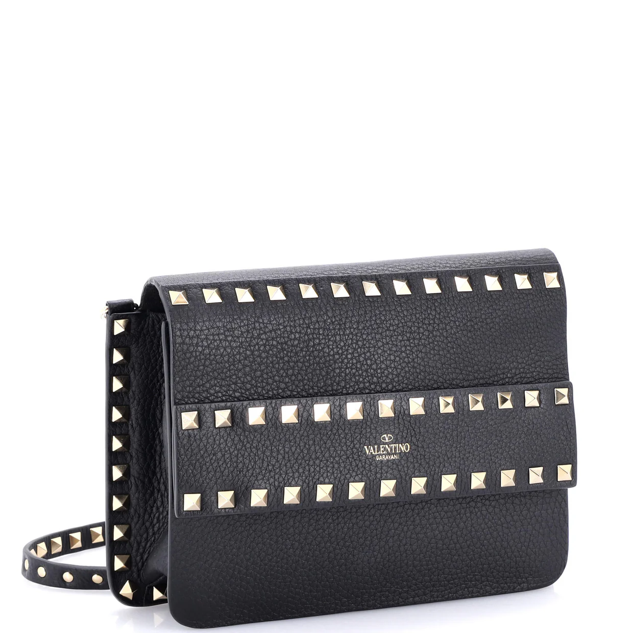 Rockstud Front Handle Flap Bag Leather Small - Deep Luxury