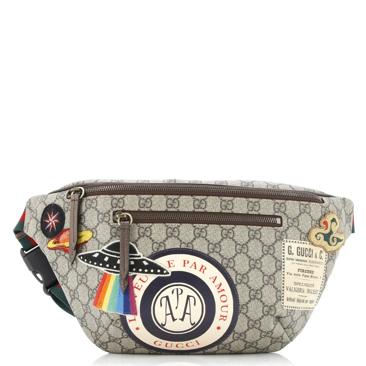 Courrier Zip Belt Bag GG Coated Canvas with Applique - Deep Luxury