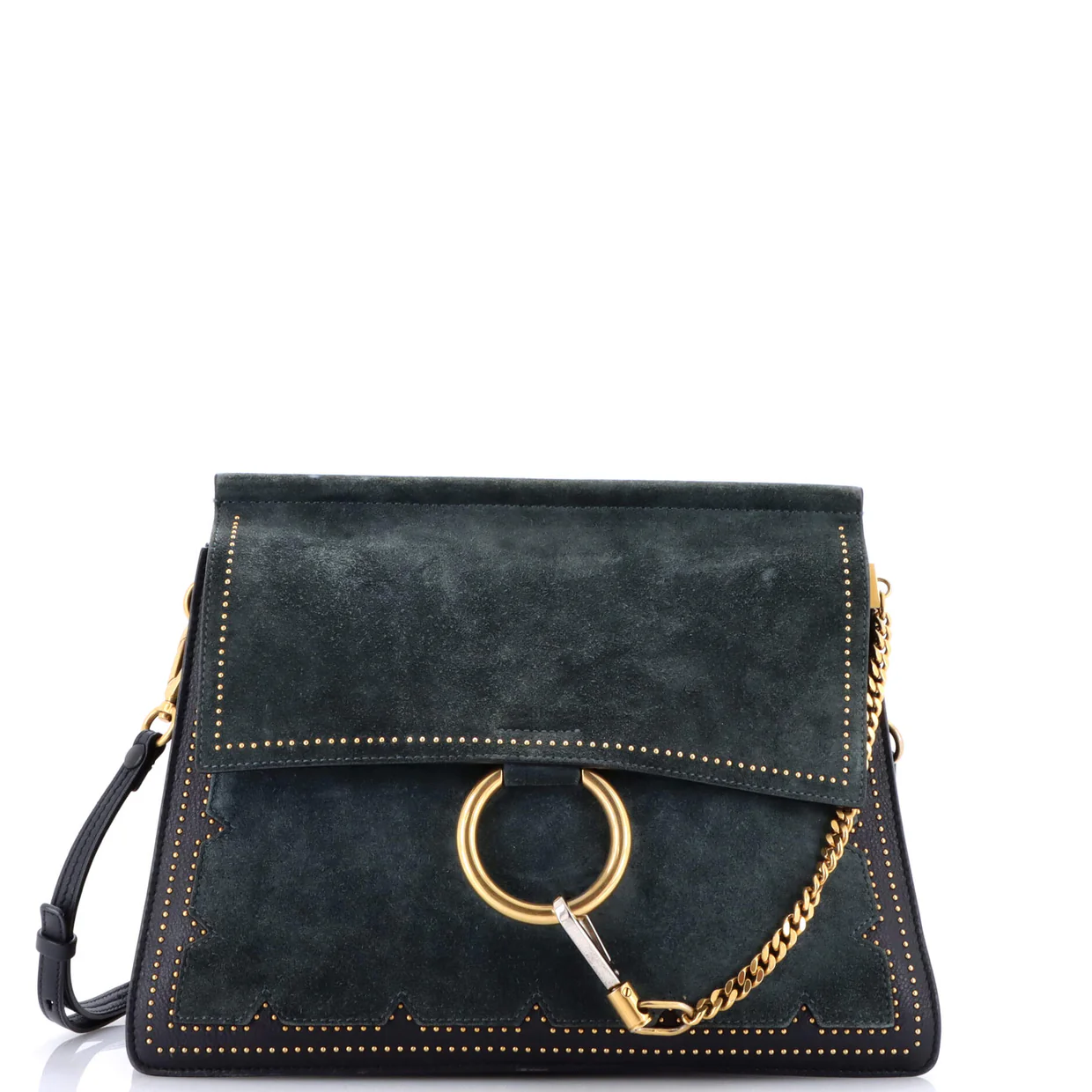 Faye Shoulder Bag Studded Leather and Suede Medium - Deep Luxury