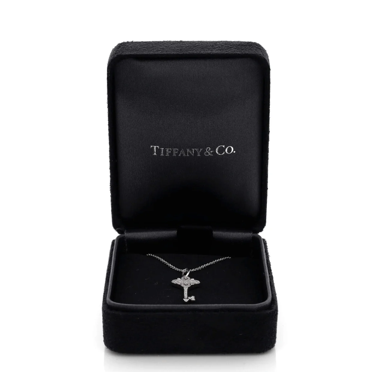 Victoria Key Pendant Necklace Platinum and 18k White Gold with Diamonds Mini - Deep Luxury