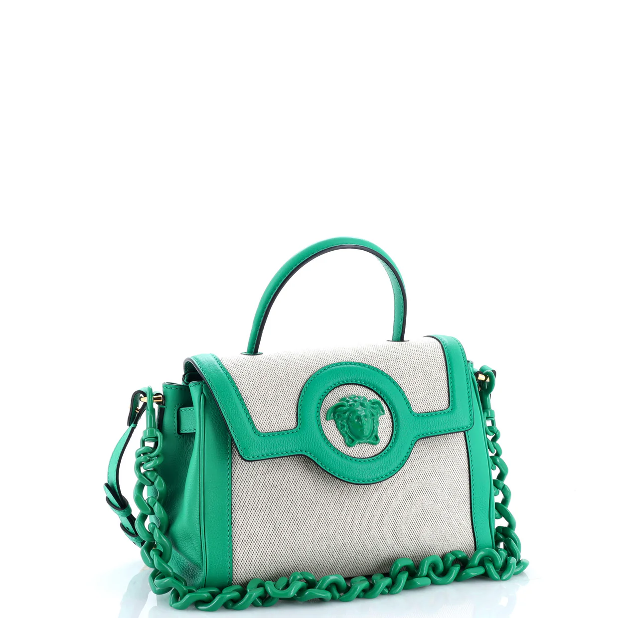 La Medusa Top Handle Bag Leather with Canvas Medium - Deep Luxury