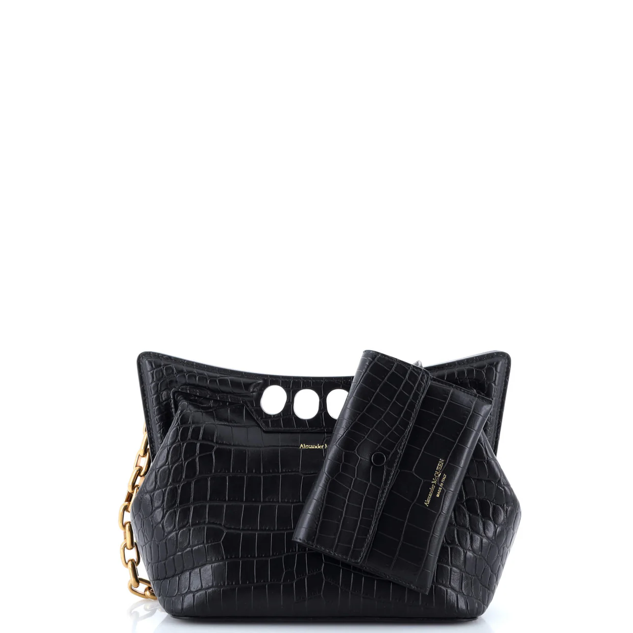 The Peak Chain Shoulder Bag Crocodile Embossed Leather Mini - Deep Luxury