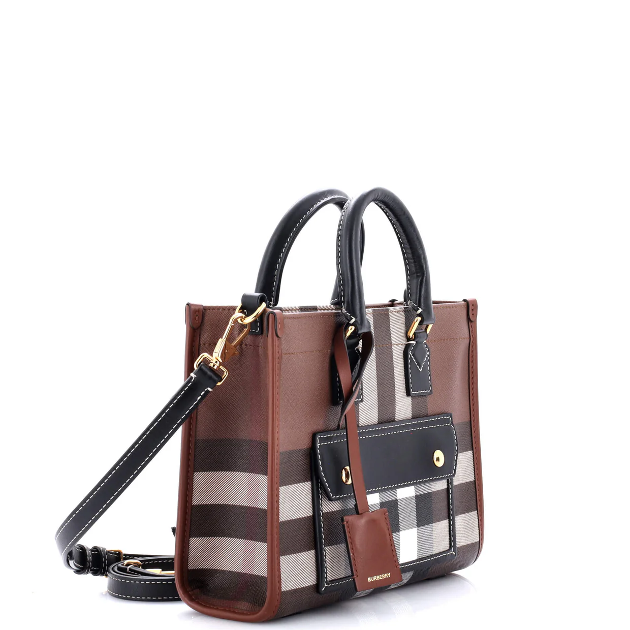 Freya Shopping Tote Check Canvas with Leather Mini - Deep Luxury