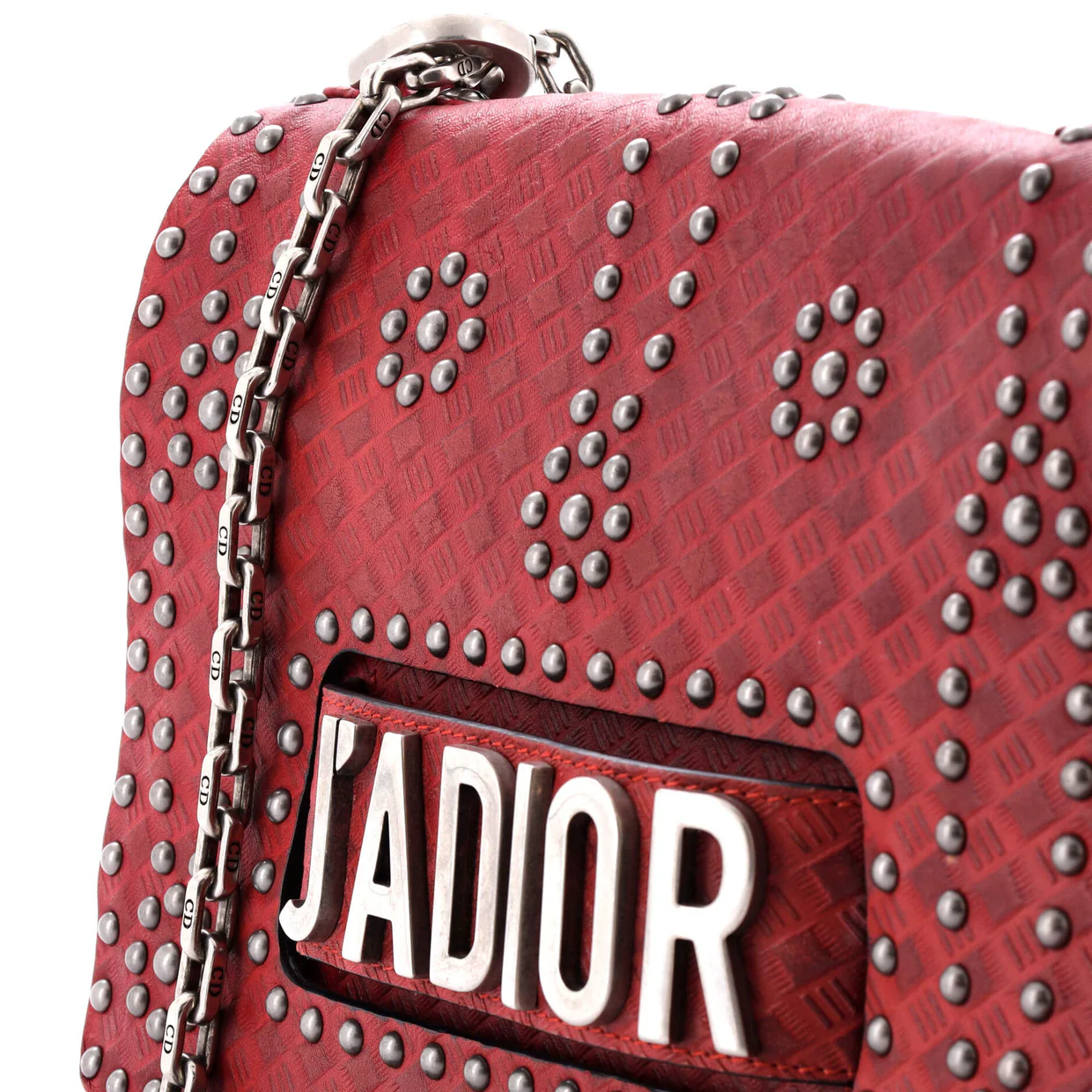 J'Adior Flap Bag Studded Embossed Leather Medium - Deep Luxury