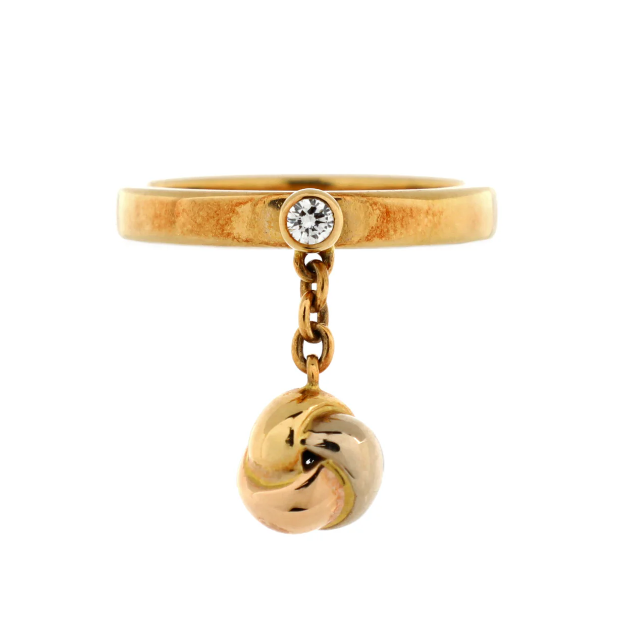 Trinity Knot Charm Ring 18K Yellow Gold with 18K Tricolor Gold and Diamond - Deep Luxury