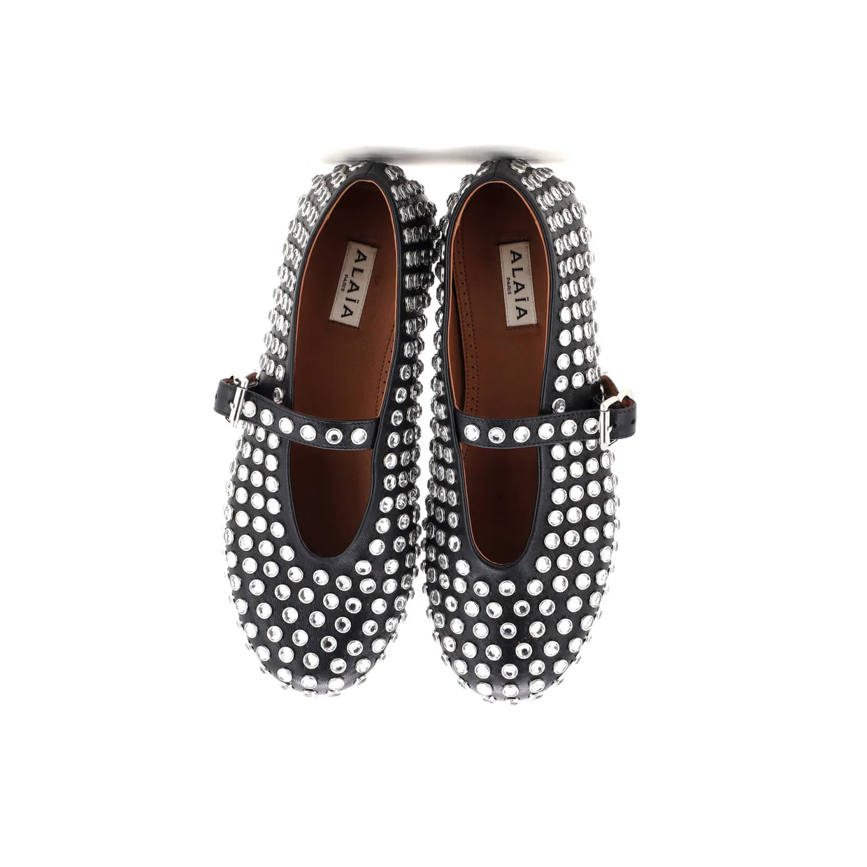 Women's Buckle Ballerina Flats Leather with Crystals - Deep Luxury
