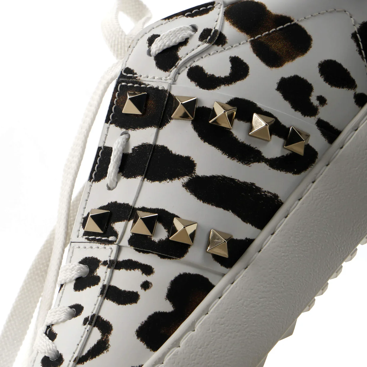 Women's Rockstud Open Sneakers Printed Leather - Deep Luxury