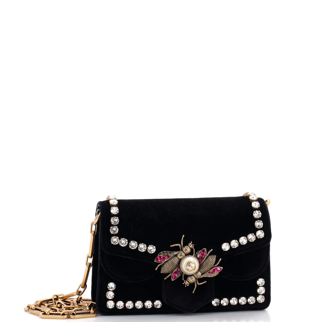 Broadway Pearly Bee Shoulder Bag Crystal Embellished Velvet Mini - Deep Luxury